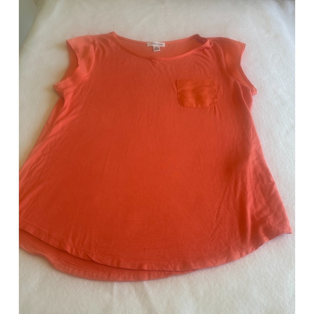 Calvin Klein Sleeveless Tank Top Womens Medium Coral Orange Pocket Everyday Soft